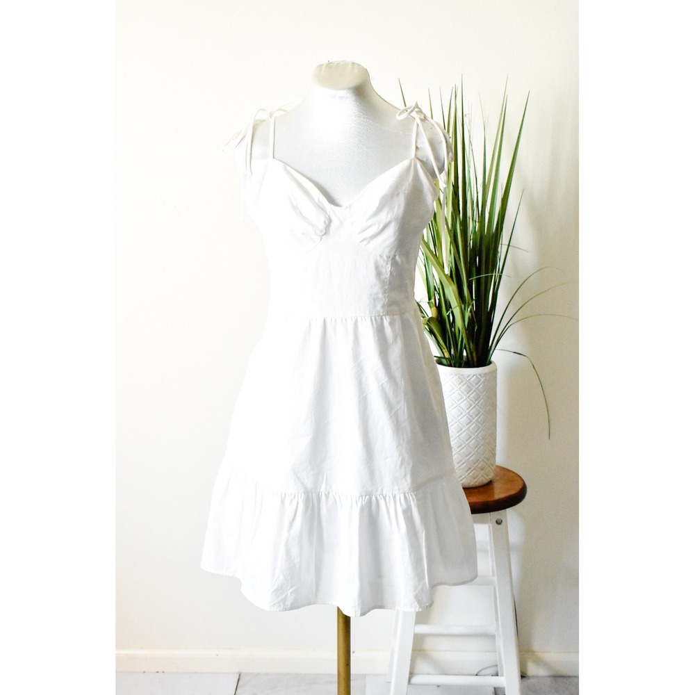H&M Divided Mini Dress Women Medium White Modern Tiered Tie Strap Sundress
